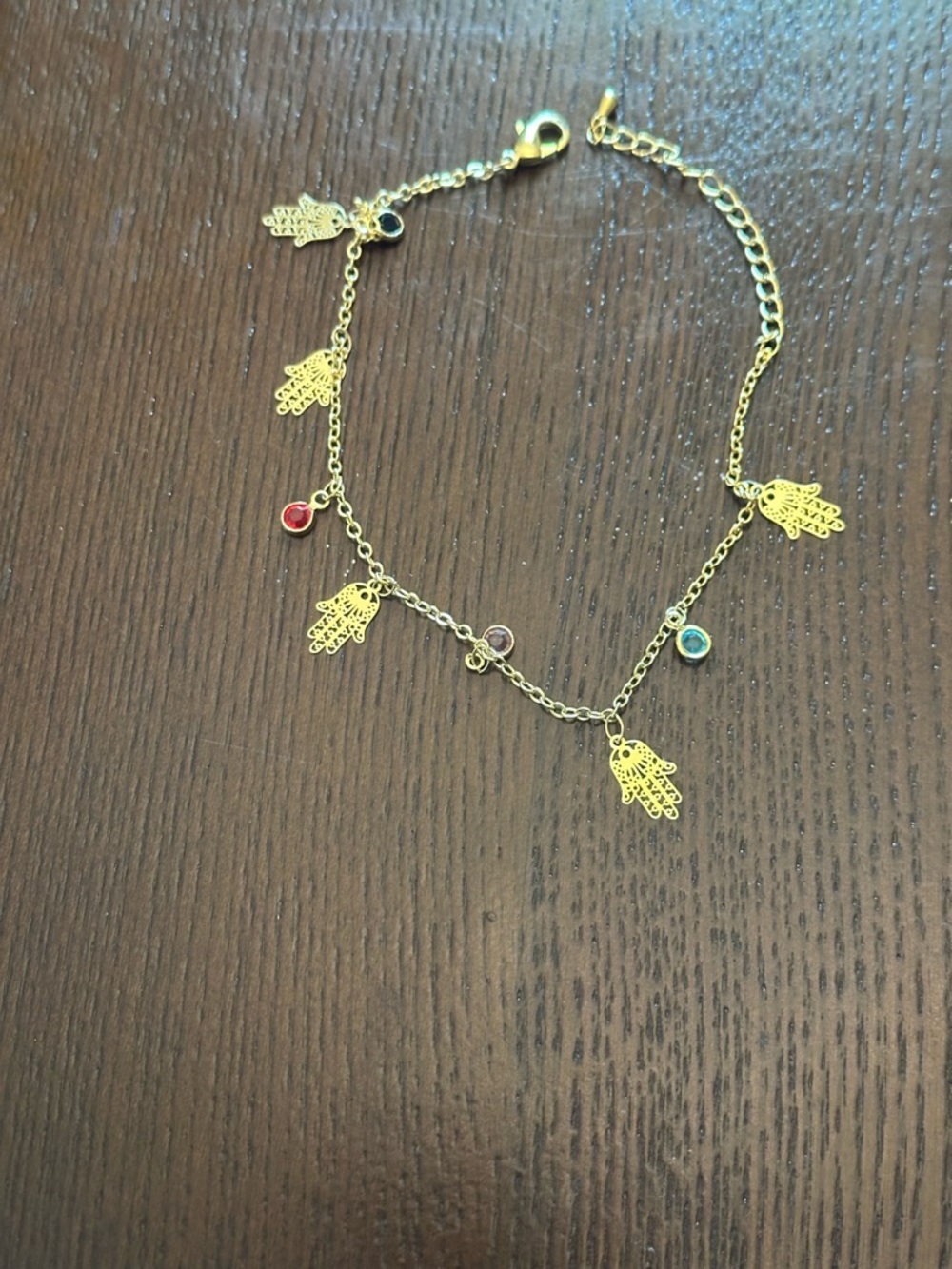 Gold Hamsa Charm Bracelet with Multicolor Stones - Women Jewelry Bracelets